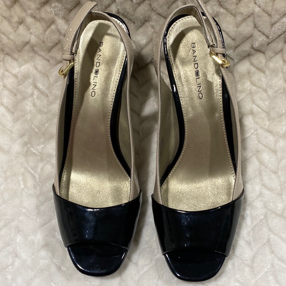 Bandolinio tan & black open toe heel 6 1/2 M